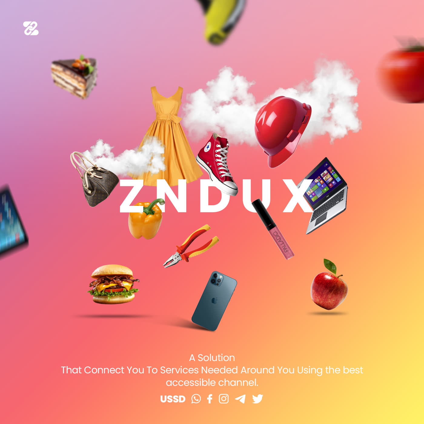 A colourful selection of food, fashion, repair, technology and shopping services available through Zndux