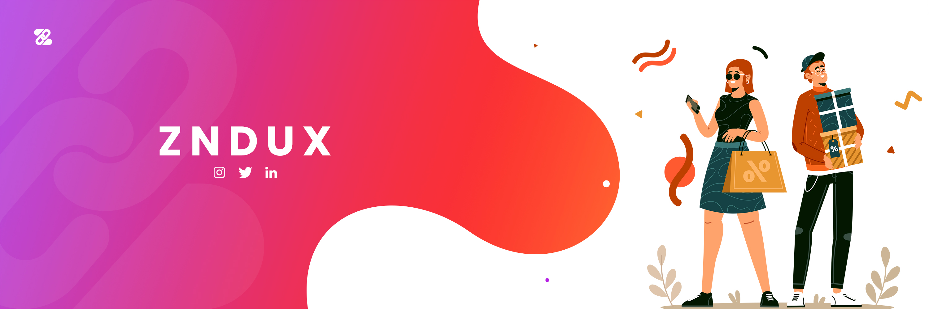 Zndux banner featuring local shoppers and the Zndux brand